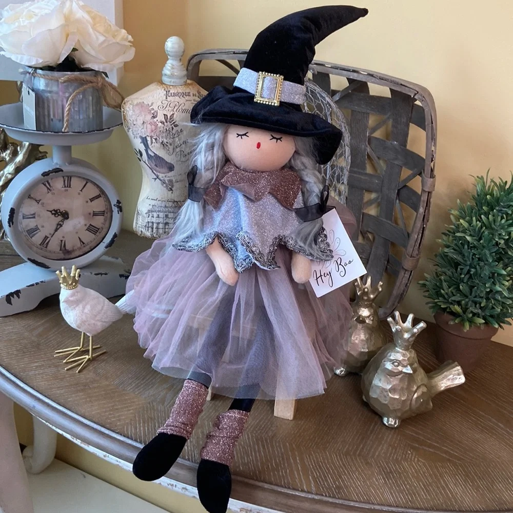 🆕 Vintage Inspired Shabby Chic Halloween Ballerina Witch Rag Doll Shelf Sitter - Picture 8 of 13